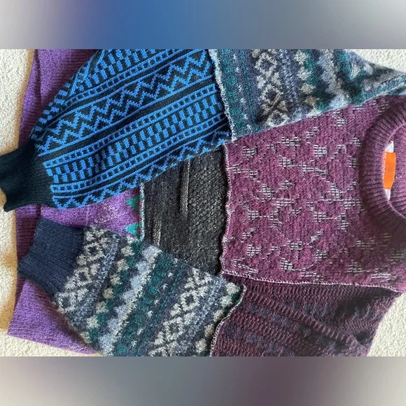 Urban Renewal Patchwork Vintage Crewneck Sweater in Plum, Purple & Teal - Picture 5 of 9